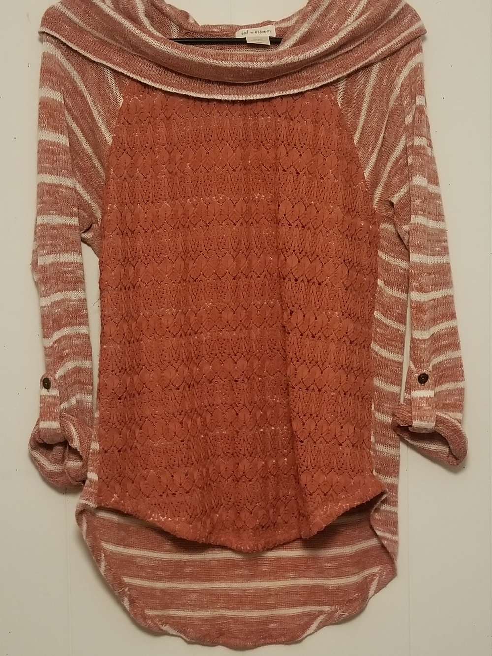 Self Esteem Rust and Cream Cowl Neck Knit Sweater Women's Size L